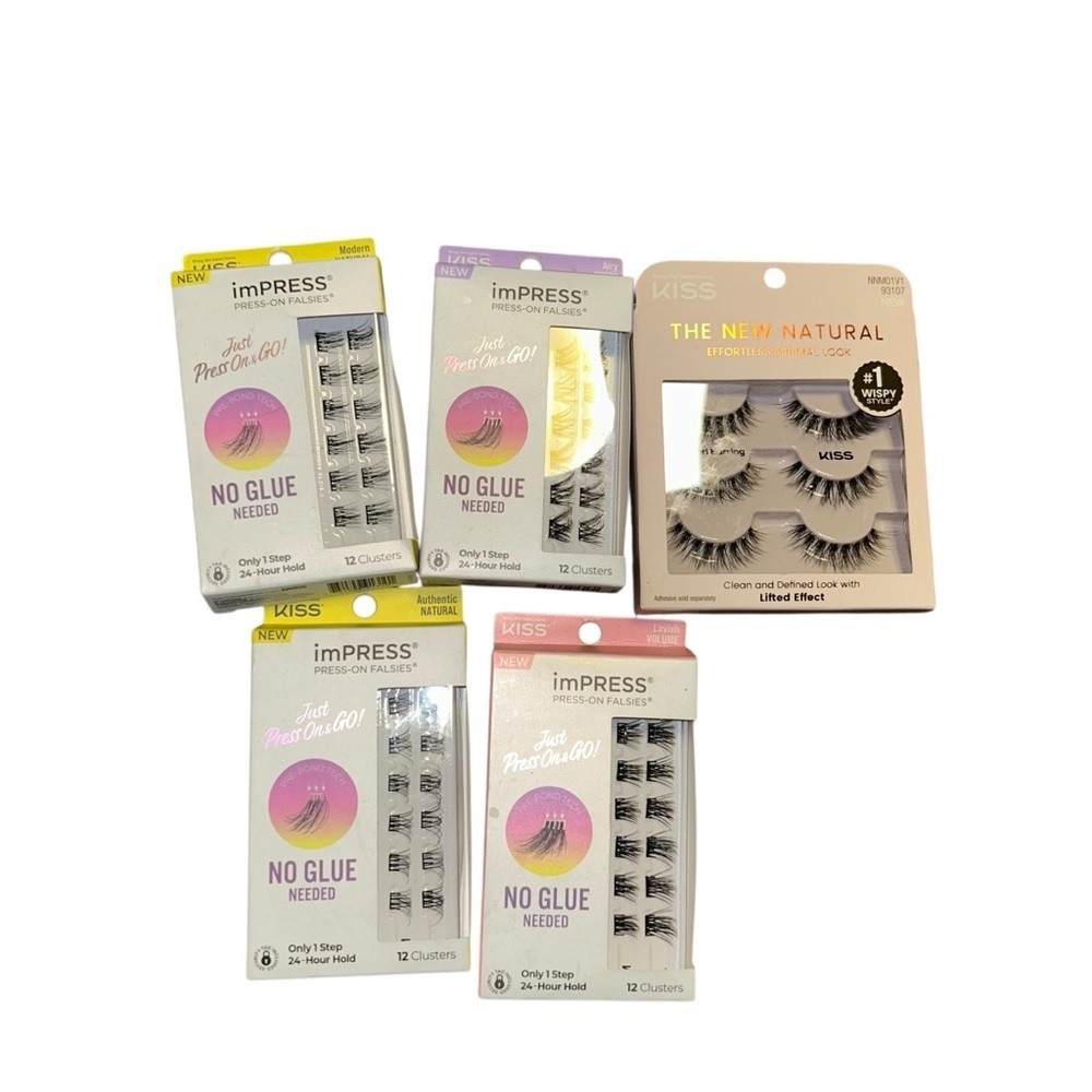 Lot of 5 new in box Kiss imPRESS / the new natural Press On Falsies Eyelashes